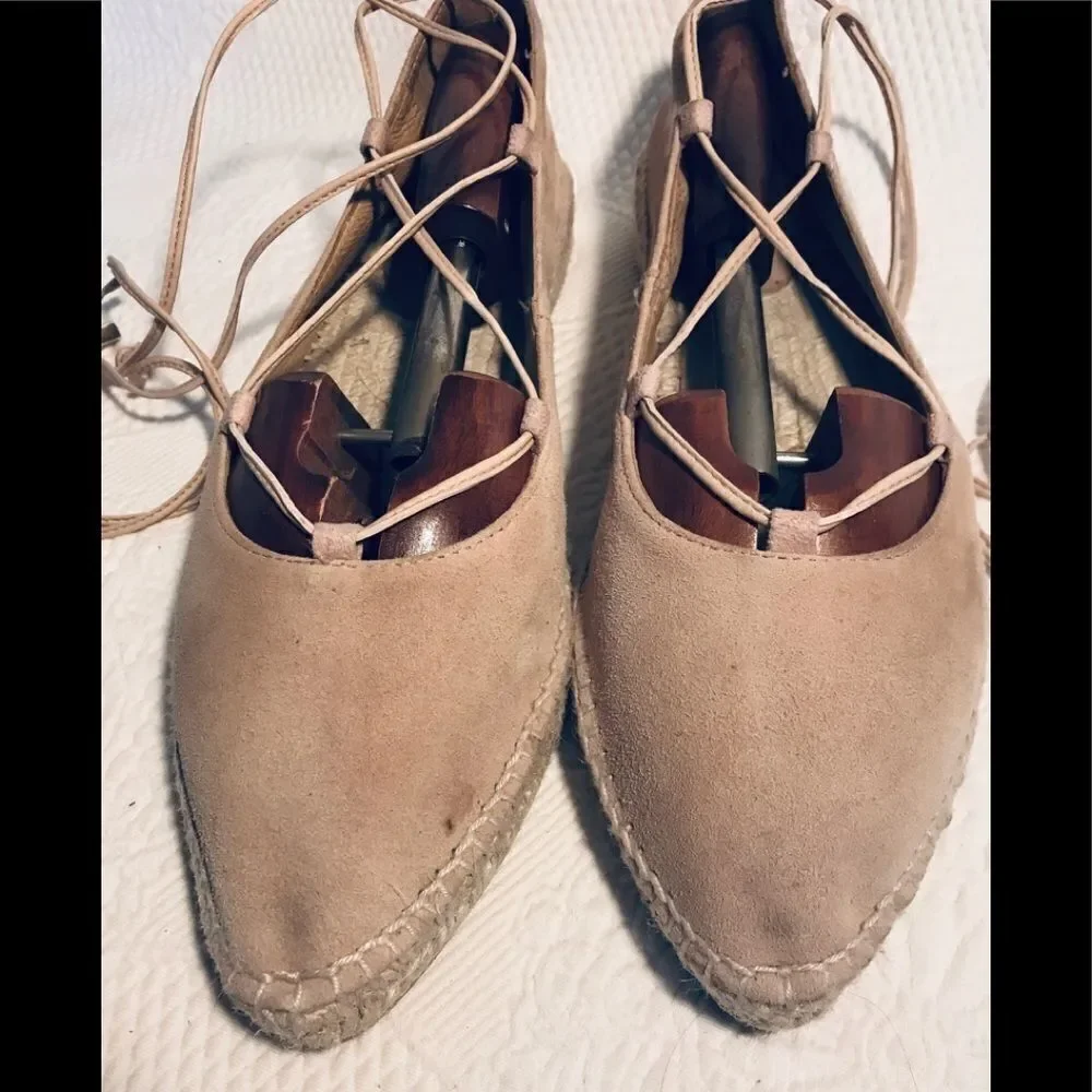 Romena tan suede ankle tie espadrilles
